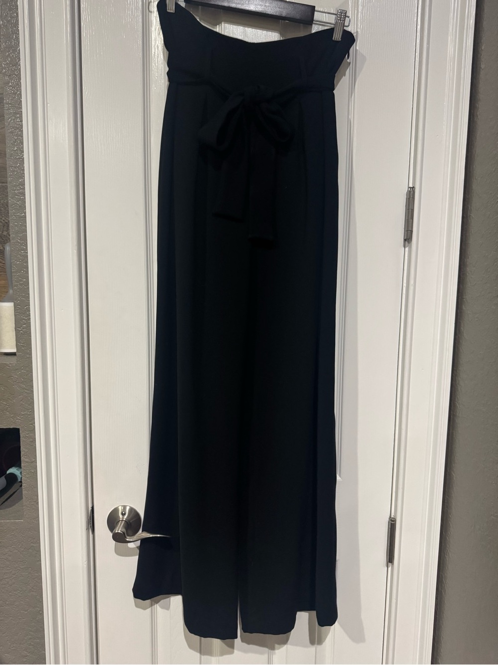 High-Waist Black Paperbag Tie-Waist Wide-Leg Pants